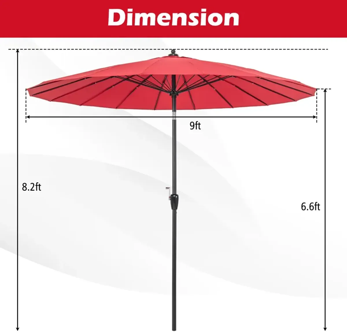 9 Feet Round Patio Umbrella with 18 Fiberglass Ribs