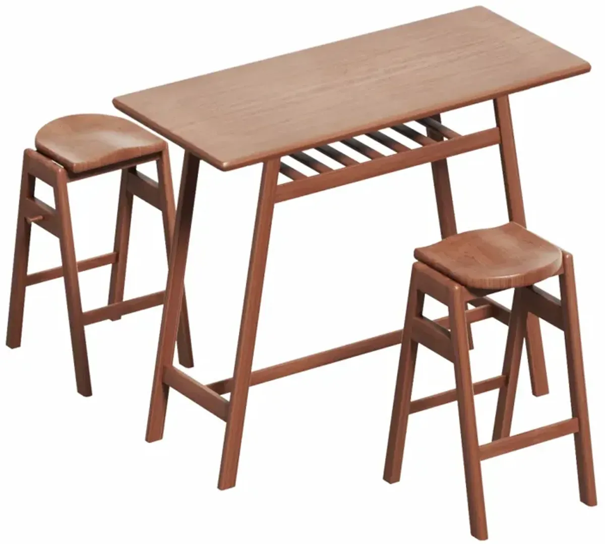 3 PCS Pub Dining Set Retro Bar Table Rubberwood Stackable Backless High Stool For 2