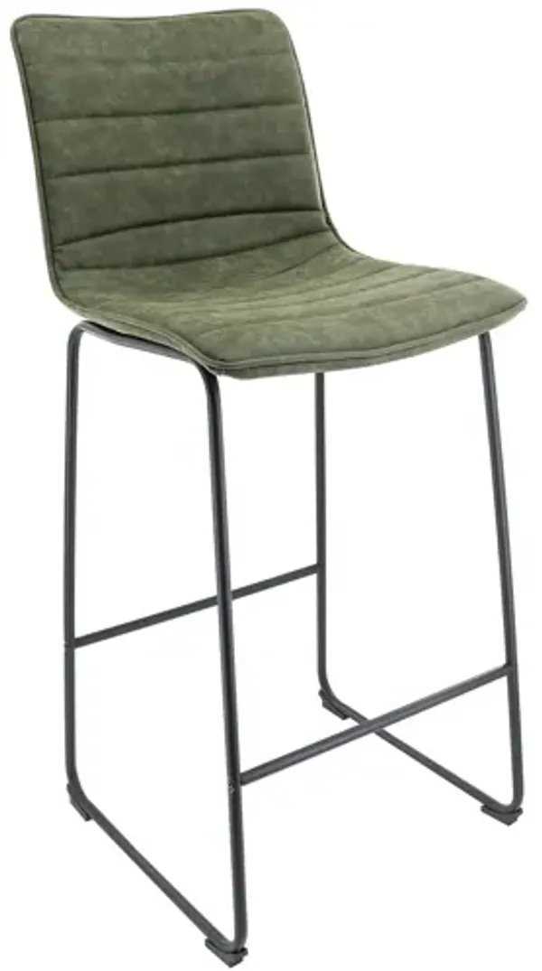 LeisureMod Brooklyn 29.9 Modern Leather Bar Stool With Black Iron Base & Footrest