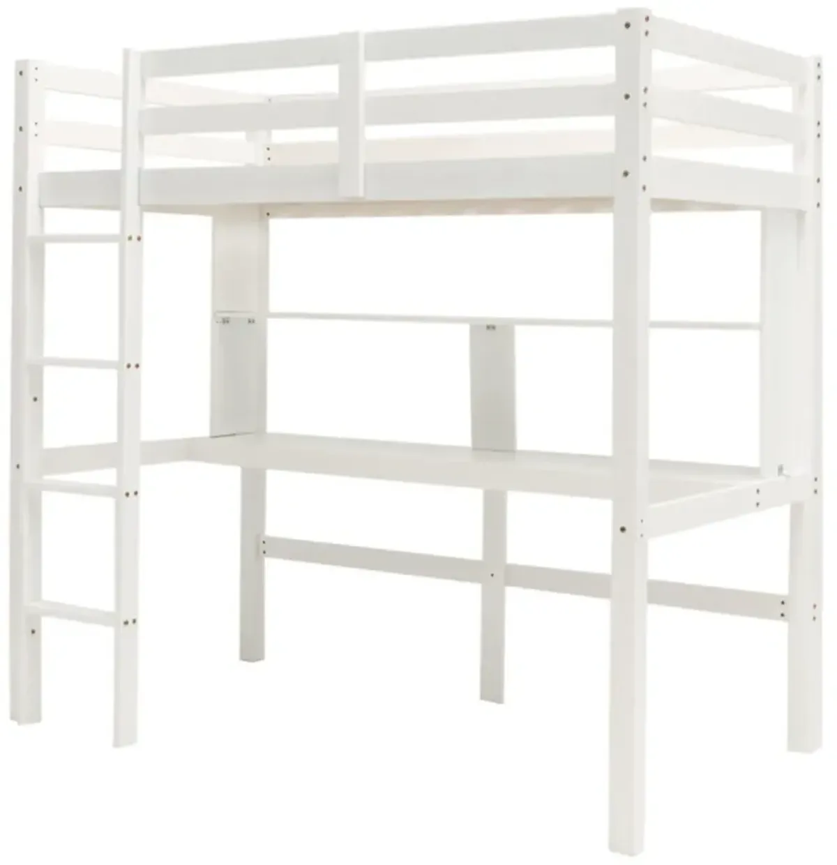 Twin Size Solid Wood Slatted Loft Bed Frame with Safety Guardrail for Kid