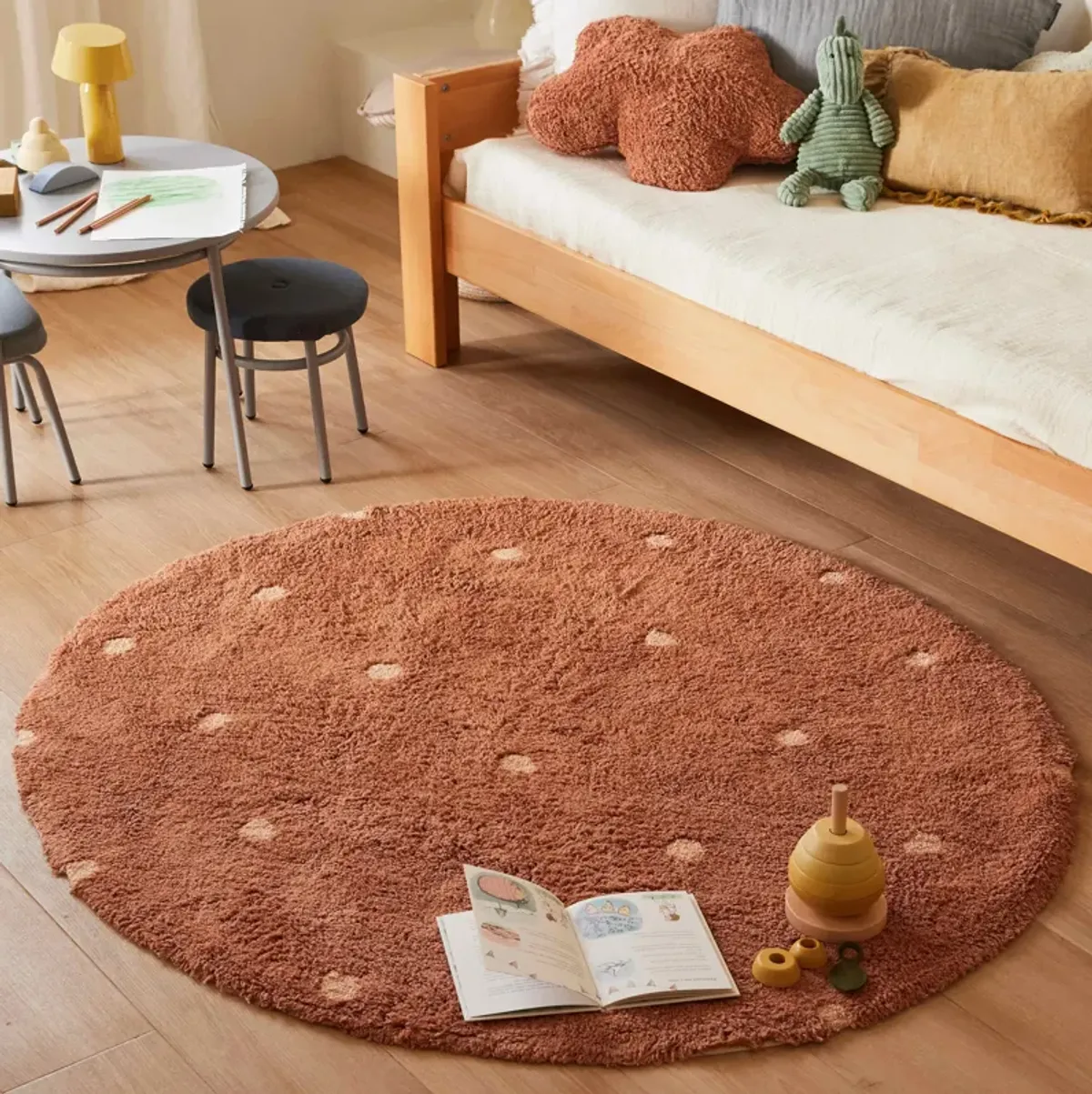 Washable rug Round Dot  Rose