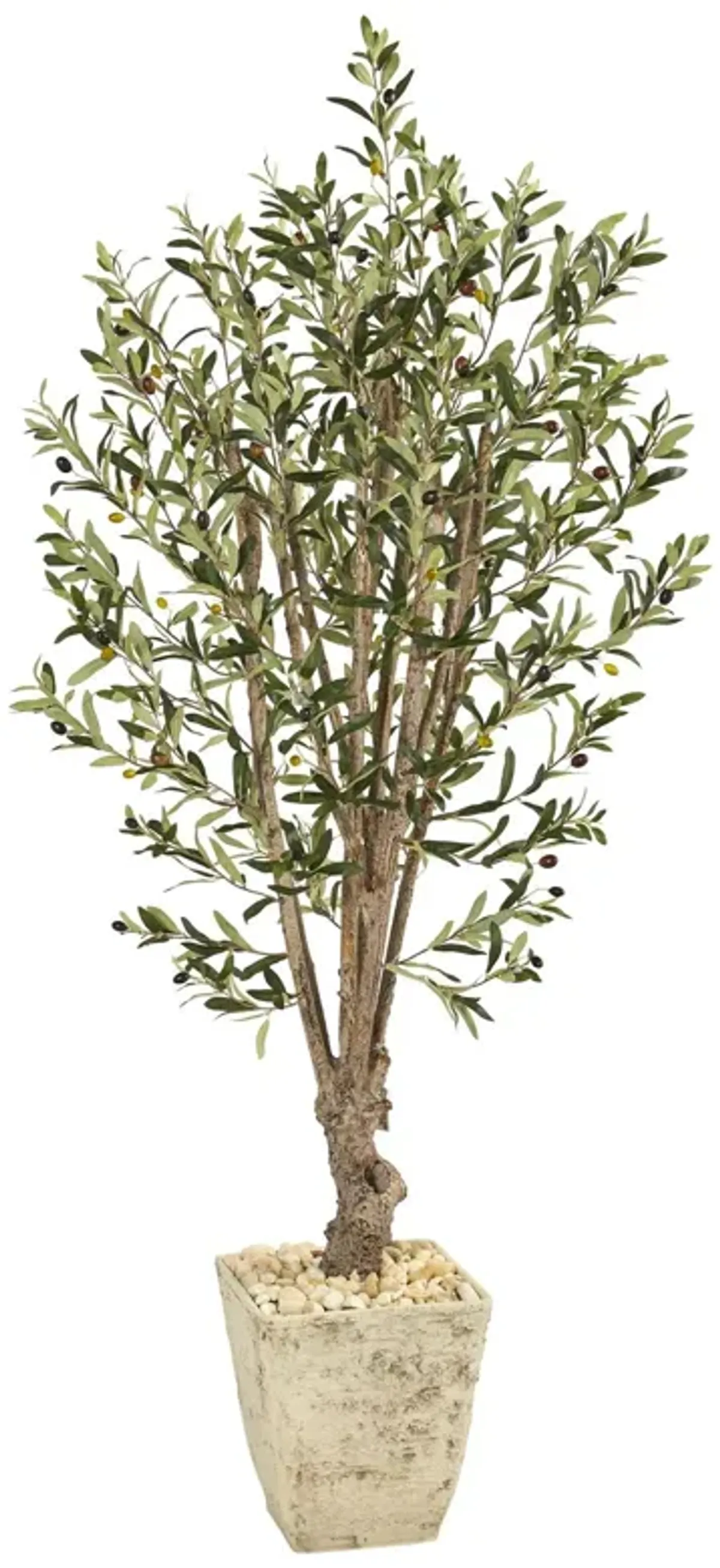 Nearly Natural 5-ft Olive Artificial Tree in Country White Planter
