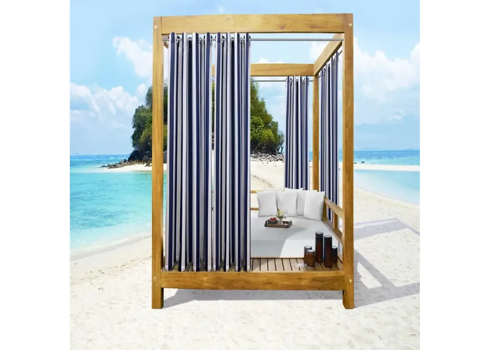 Commonwealth Seascapes Stripes Light Filtering Satiny Look Provide Privacy Grommet Outdoor Panel Pair Each 50" x 84" Indigo