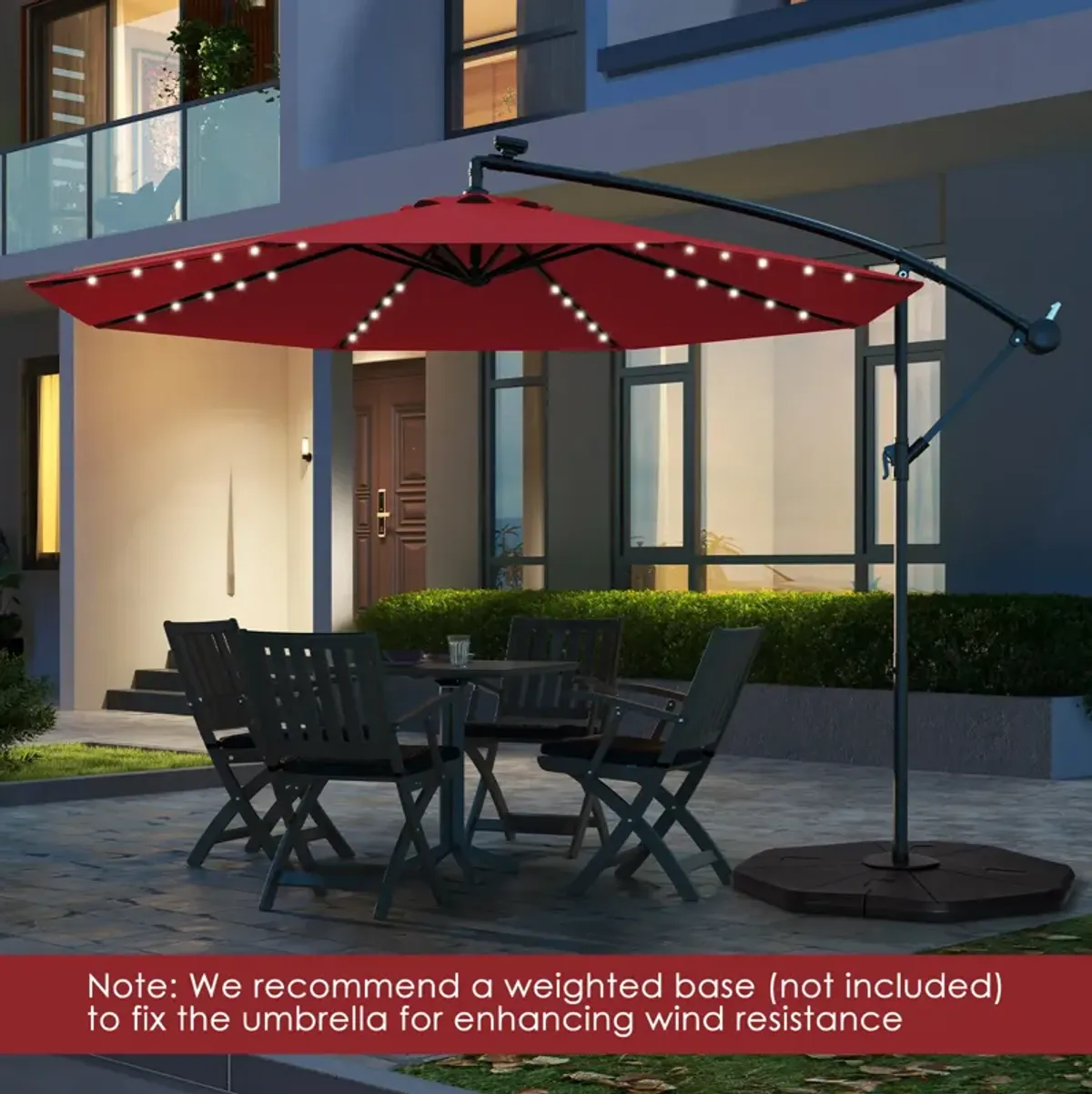 Solar Offset Hanging Umbrella with 40 Lamp Beads and Solar Panel