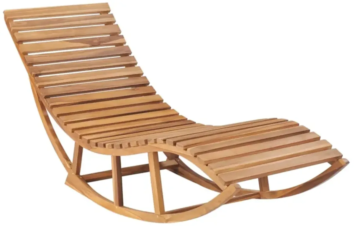 vidaXL Rocking Sun Lounger with Cushion - Solid Teak Wood - Weather Resistant - Suitable for Outdoor Use - Pool, Patio, Garden Furniture - Includes 100% Polyester Red Cushion