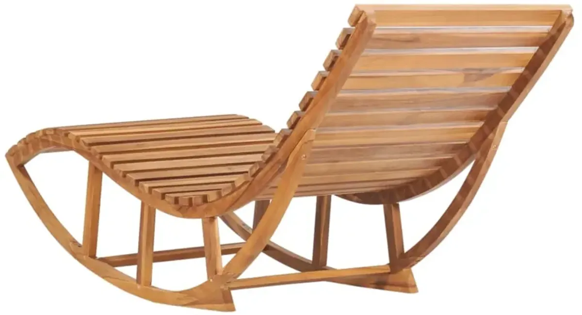 vidaXL Rocking Sun Lounger with Cushion - Solid Teak Wood - Weather Resistant - Suitable for Outdoor Use - Pool, Patio, Garden Furniture - Includes 100% Polyester Red Cushion