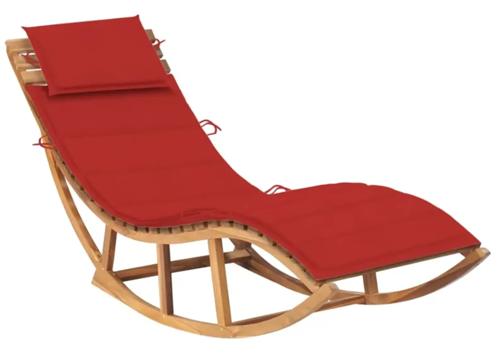 vidaXL Rocking Sun Lounger with Cushion - Solid Teak Wood - Weather Resistant - Suitable for Outdoor Use - Pool, Patio, Garden Furniture - Includes 100% Polyester Red Cushion