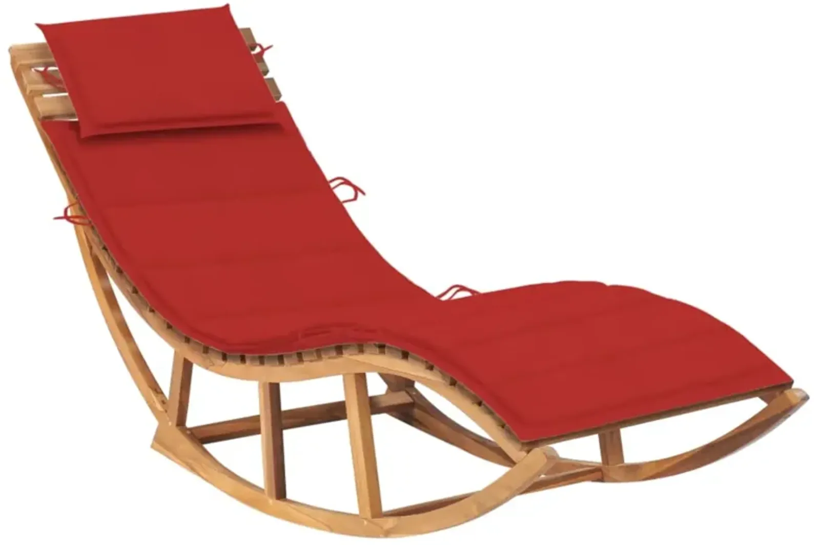 vidaXL Rocking Sun Lounger with Cushion - Solid Teak Wood - Weather Resistant - Suitable for Outdoor Use - Pool, Patio, Garden Furniture - Includes 100% Polyester Red Cushion