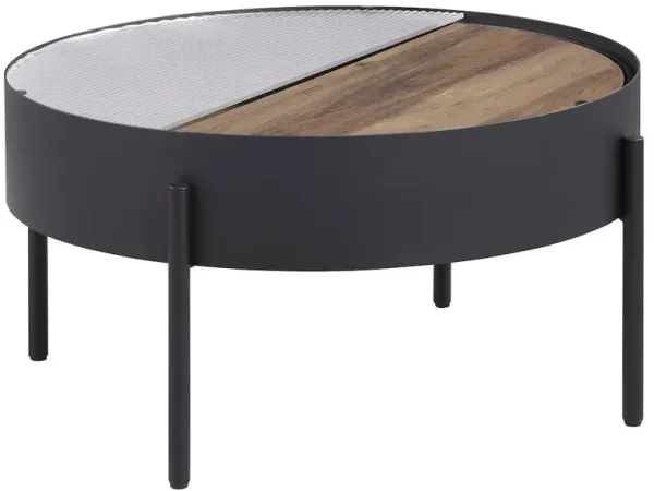 Ozella Round Coffee Table with Hidden Storage Sandy Black