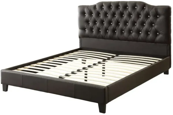 Luxurious Wooden E.King Bed With PU Tufted Head Board, Black - Benzara