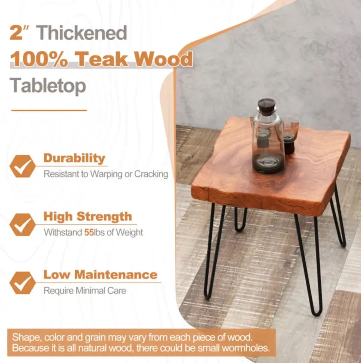 Hivvago Square Reclaimed Recycled Teak Wood End Table