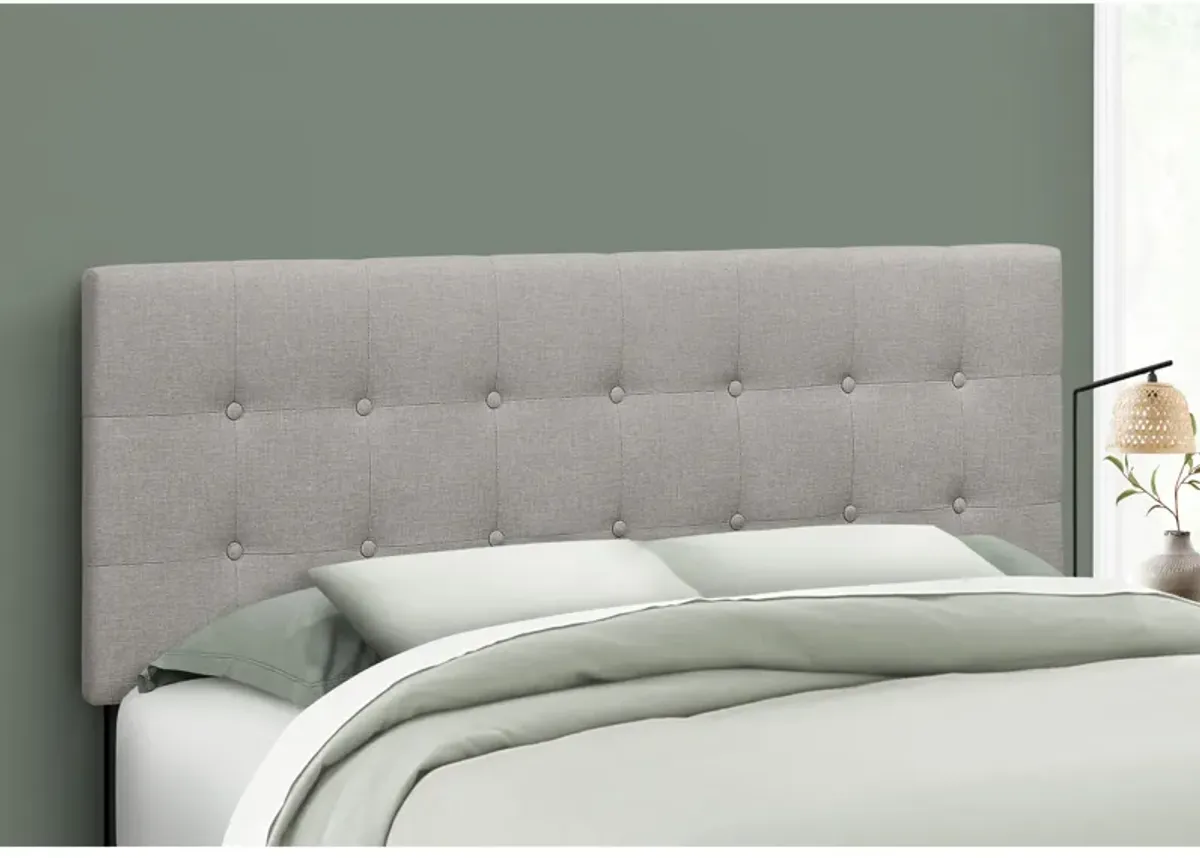 Monarch Specialties I 6003Q Bed, Headboard Only, Queen Size, Bedroom, Upholstered, Linen Look, Grey, Transitional