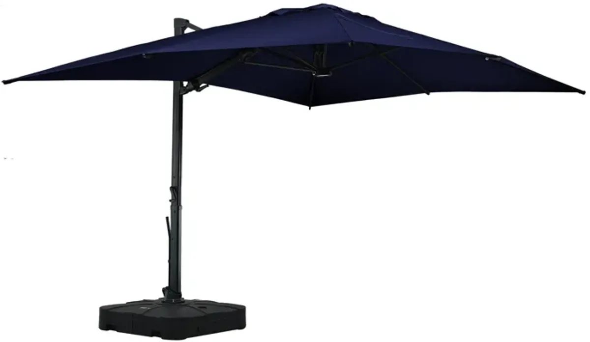 10x13 ft. 360° Rotation Cantilever Patio Umbrella with BaseandLED Light in Navy Blue