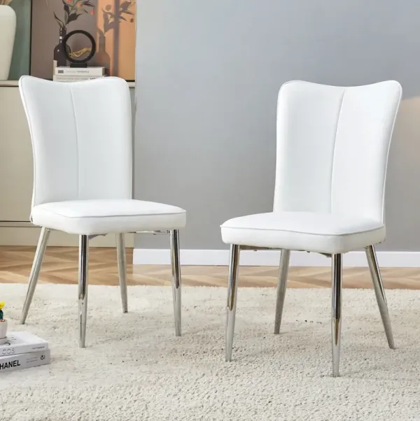 Modern minimalist dining chairs, office chairs. 2piece set of white PU seats with silver metal legs. Suitable for restaurants, living rooms, and offices. C008