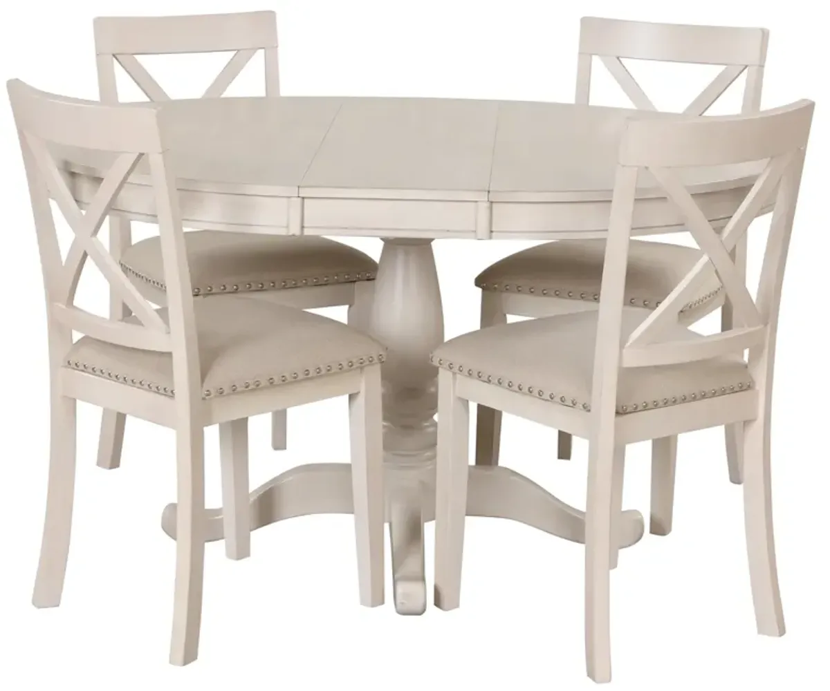 Modern Dining Table Set for 4, Round Table and 4 Kitchen Room Chairs, 5 Piece Kitchen Table Set for Dining Room, Dinette, Breakfast Nook, White