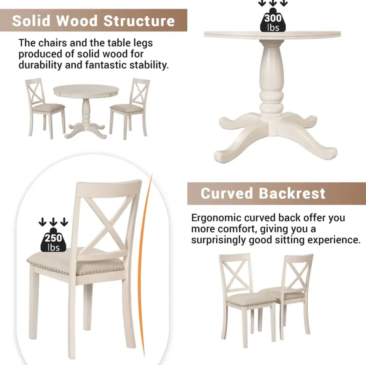 Modern Dining Table Set for 4, Round Table and 4 Kitchen Room Chairs, 5 Piece Kitchen Table Set for Dining Room, Dinette, Breakfast Nook, White