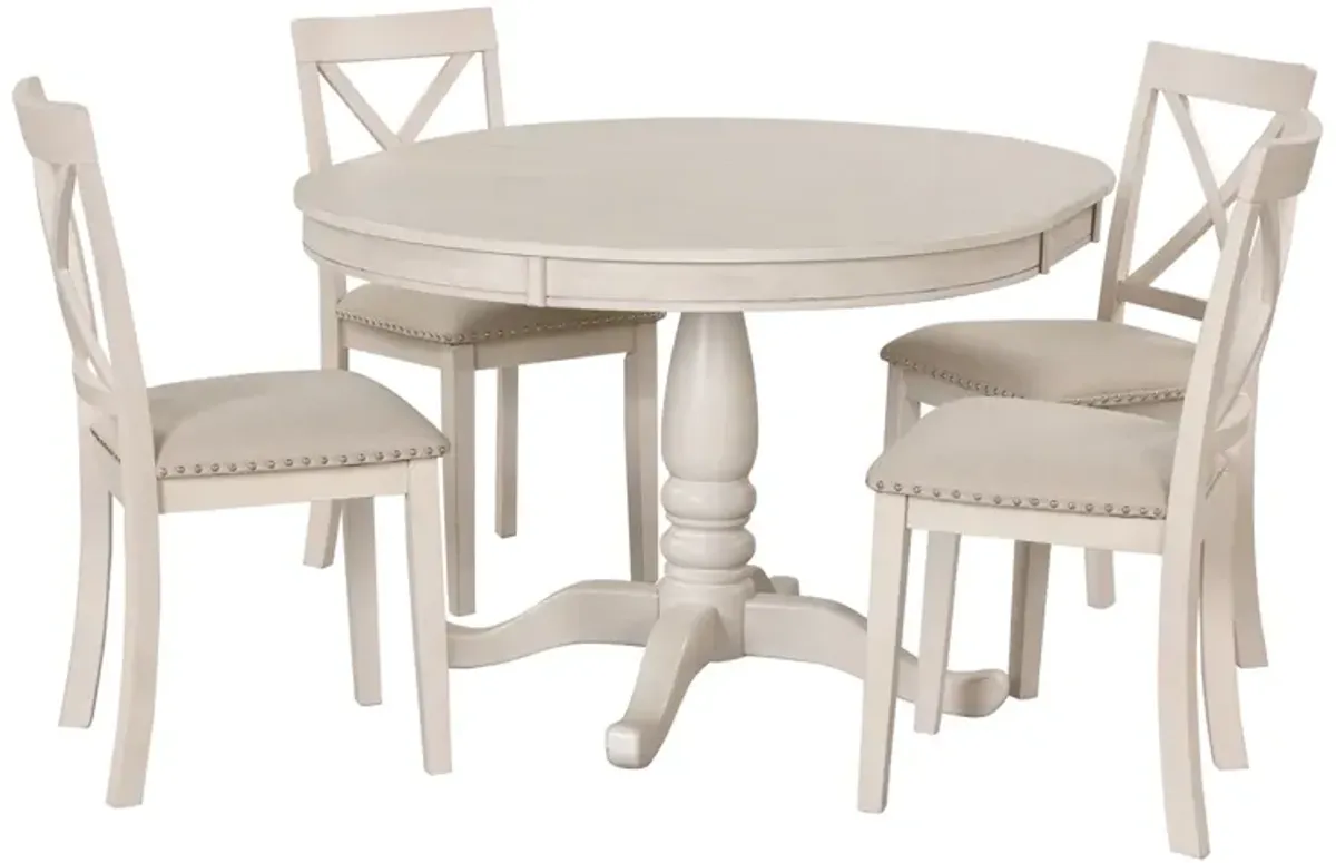 Modern Dining Table Set for 4, Round Table and 4 Kitchen Room Chairs, 5 Piece Kitchen Table Set for Dining Room, Dinette, Breakfast Nook, White