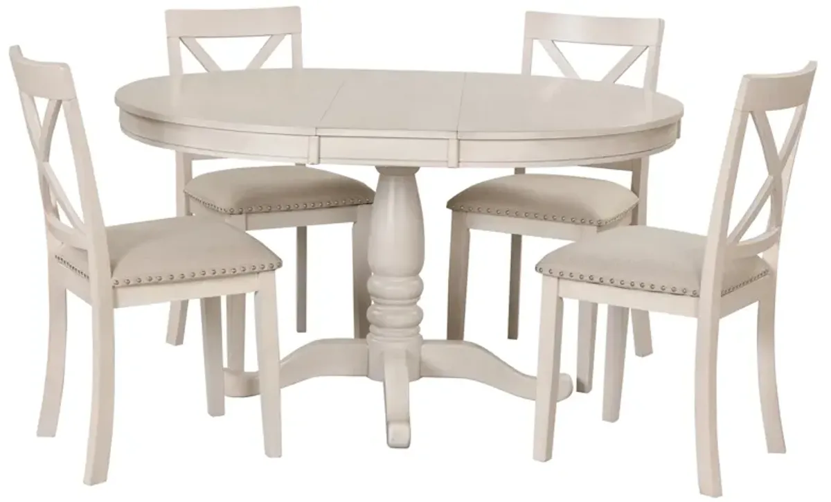 Modern Dining Table Set for 4, Round Table and 4 Kitchen Room Chairs, 5 Piece Kitchen Table Set for Dining Room, Dinette, Breakfast Nook, White