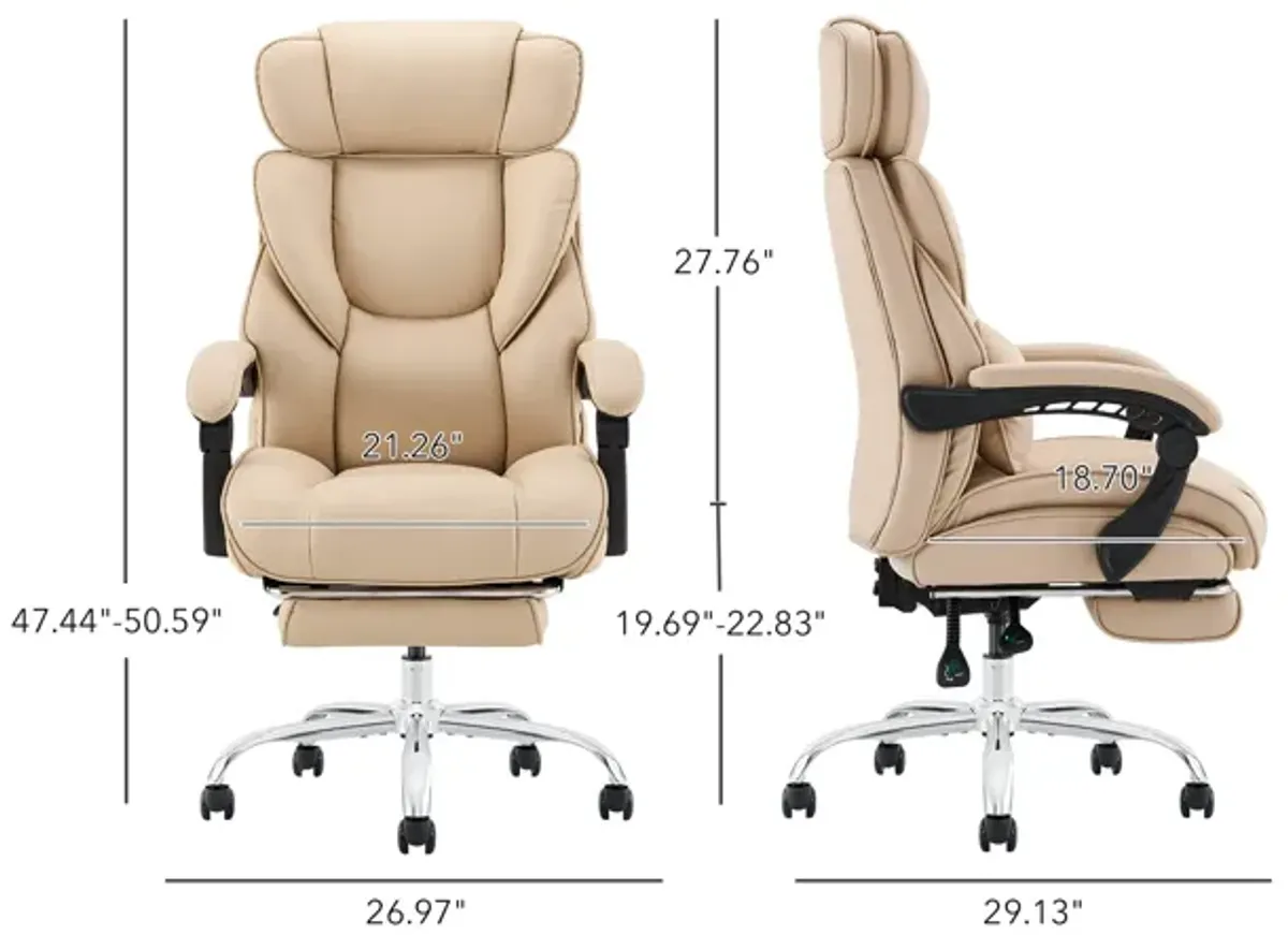 PU Leather Reclining Office Chair with Footrest 300lbs