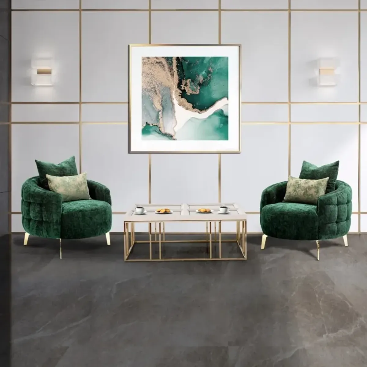 Michael Amini Celine Accent Chair - Emerald/Gold