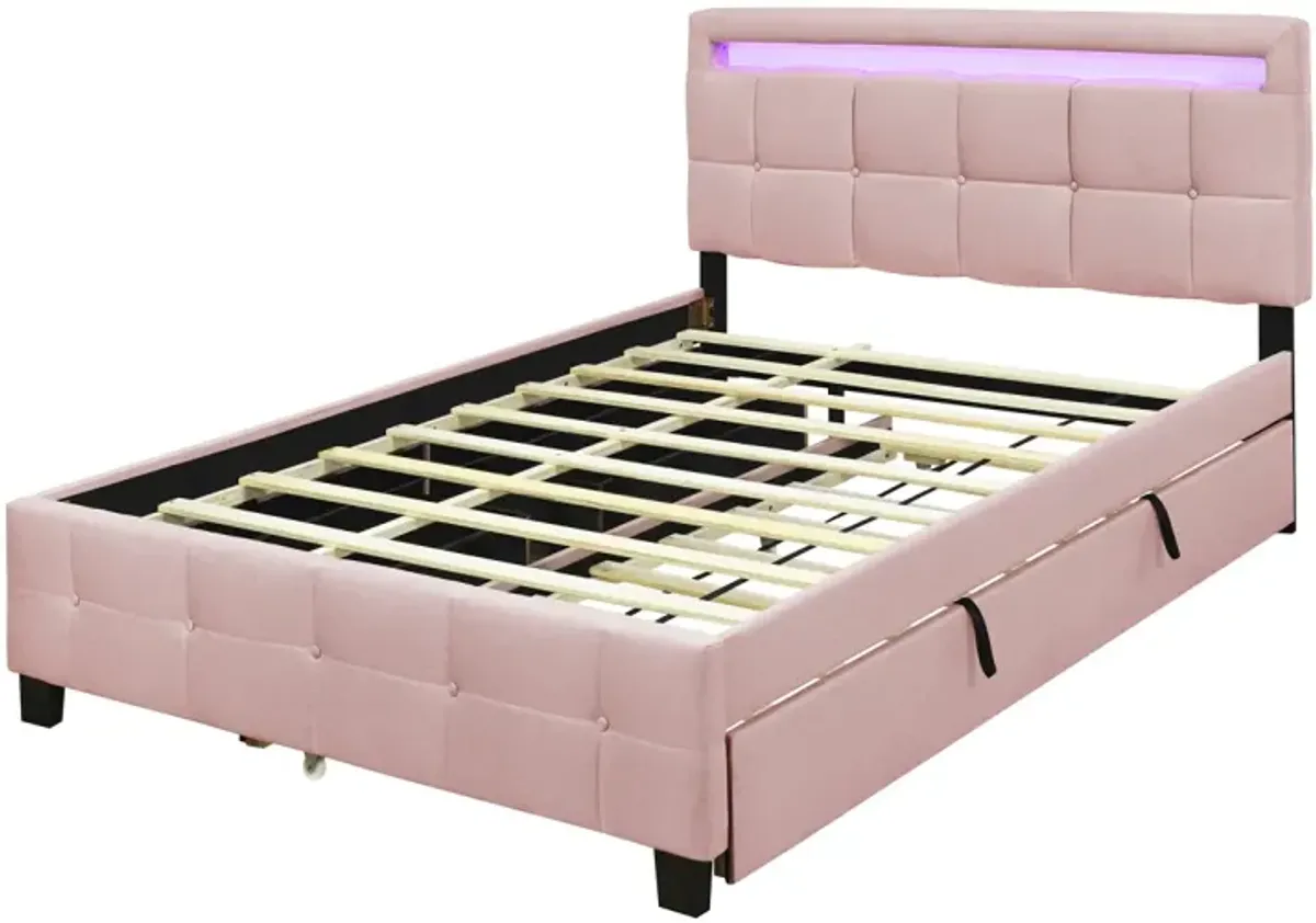 Upholstered Queen Platform Bed with LED Frame & Trundle