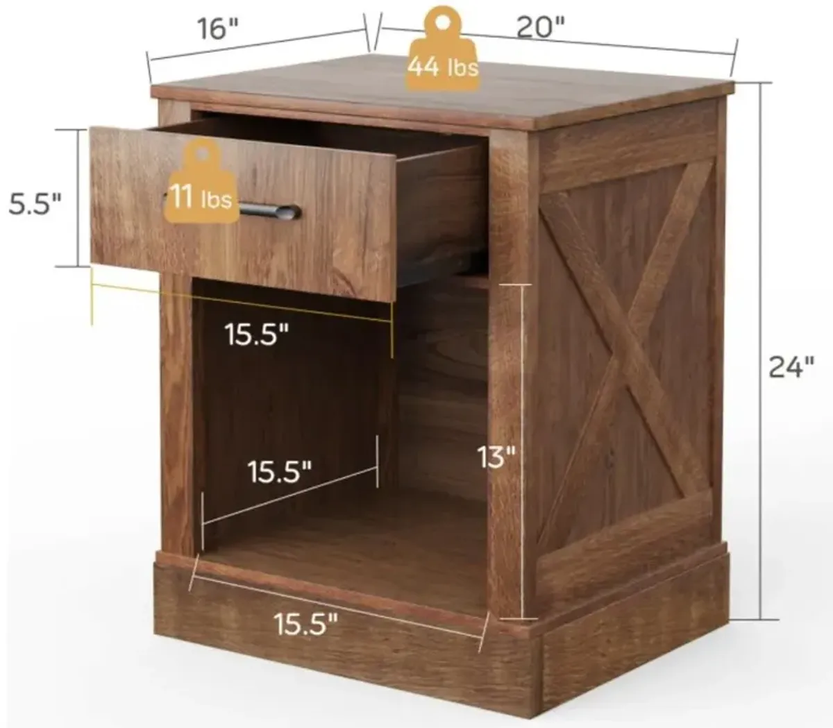 Hivvago Compact Nightstand with Drawer and  Shelf