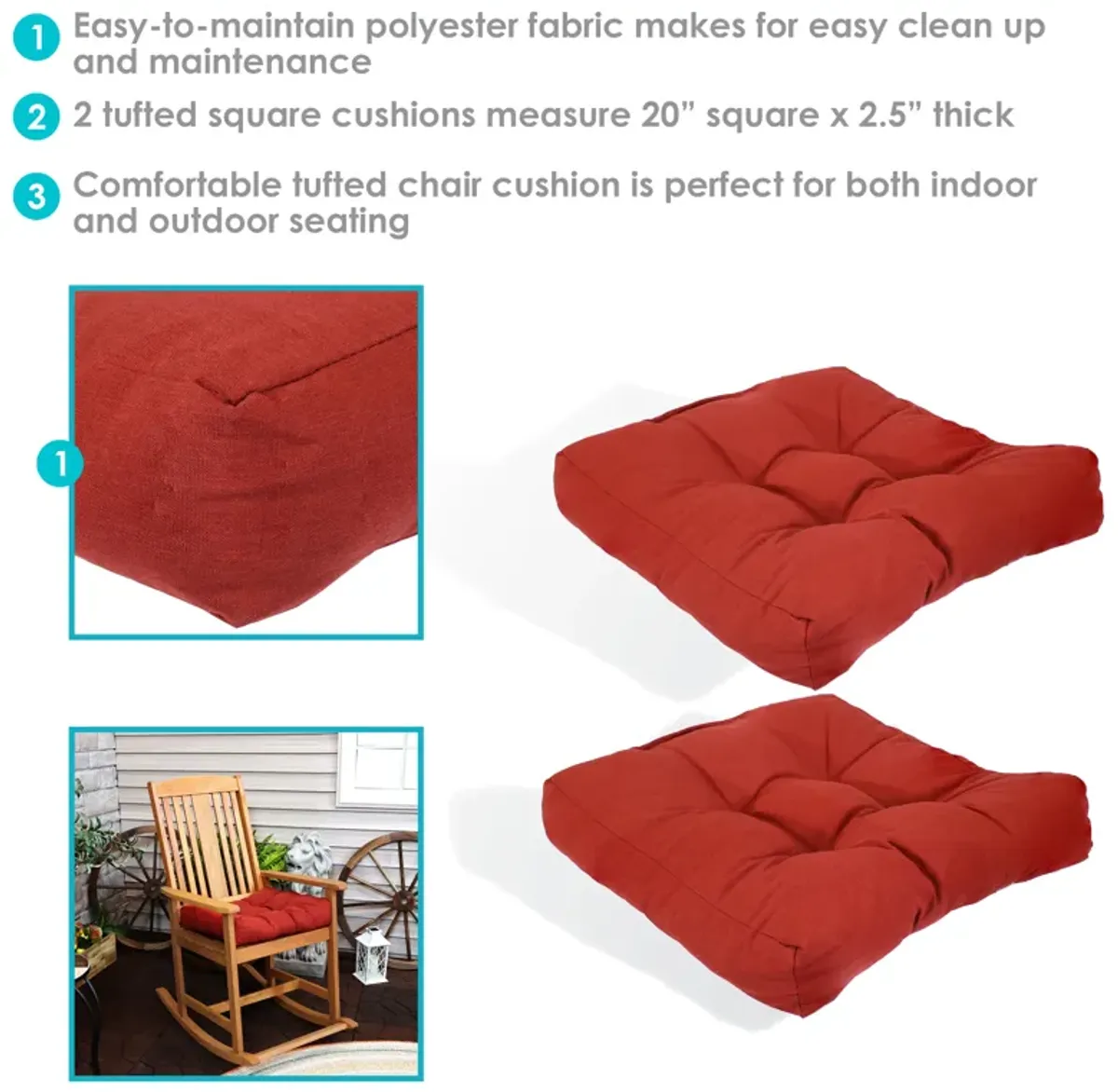 Sunnydaze Outdoor Square Olefin Tufted Seat Cushions - Set of 2