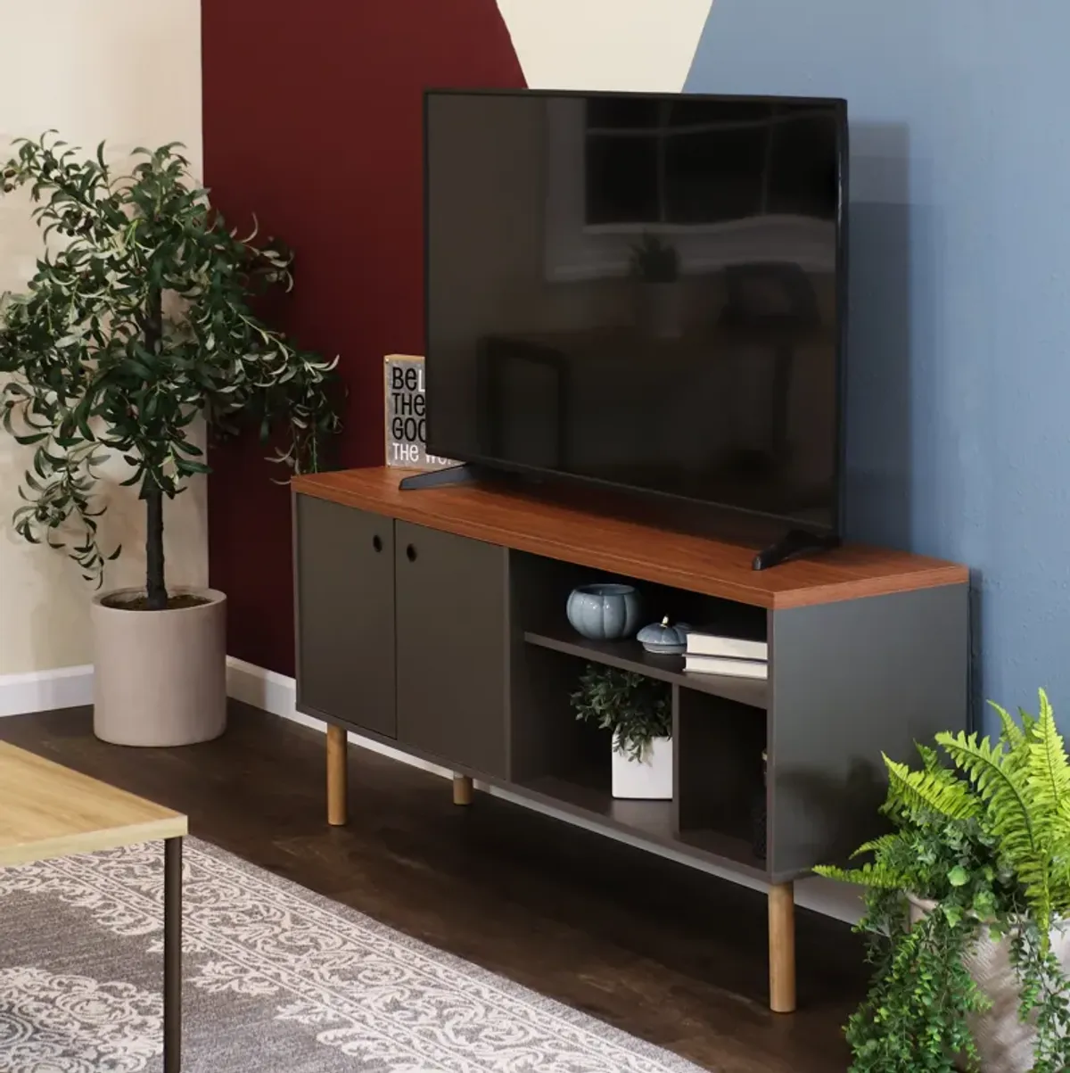 Sunnydaze Mid-Centurn Modern TV Stand Console for 55" TV