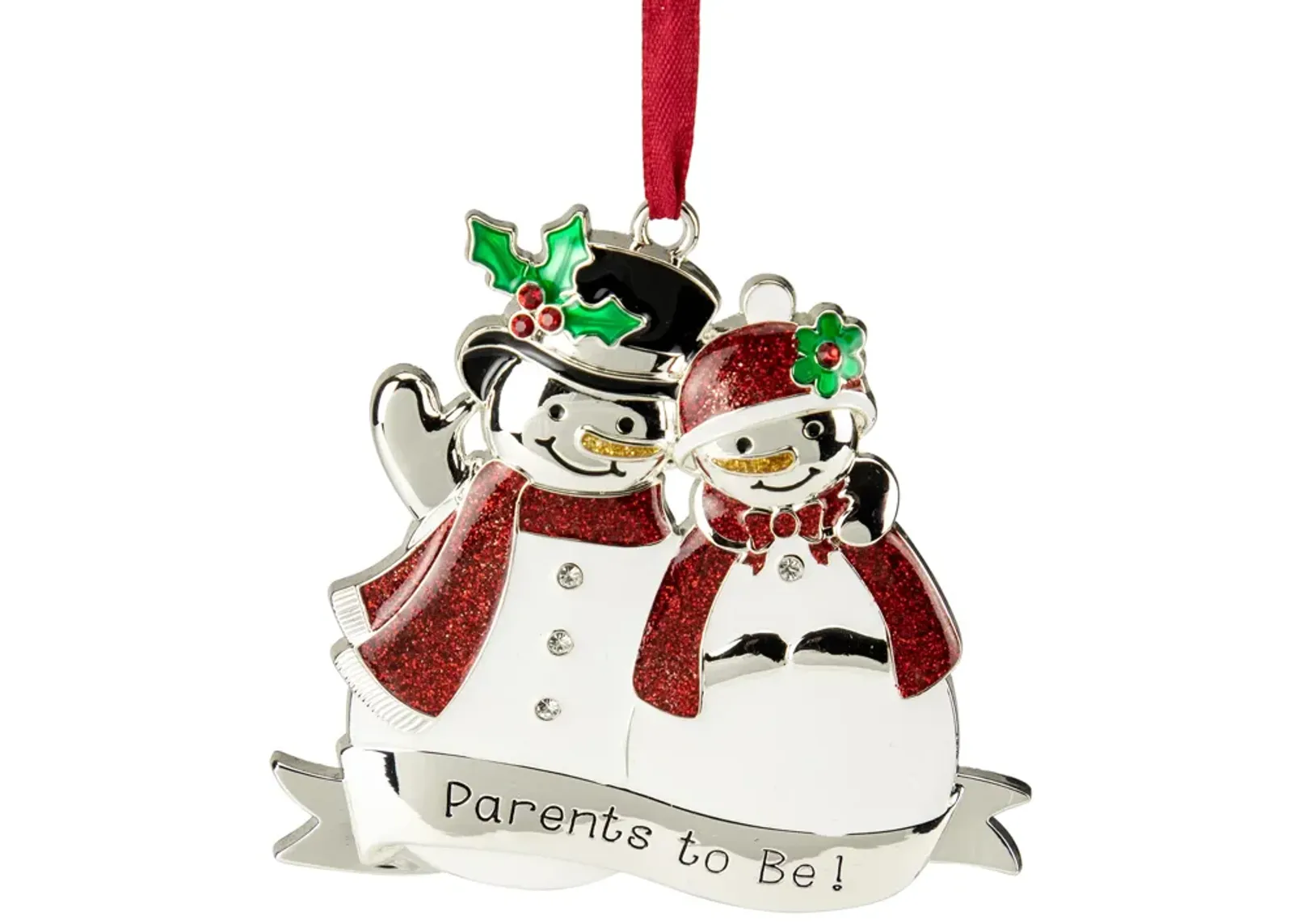 3.5" Silver-Plated Snowmen Parents to Be Christmas Ornament with European Crystals