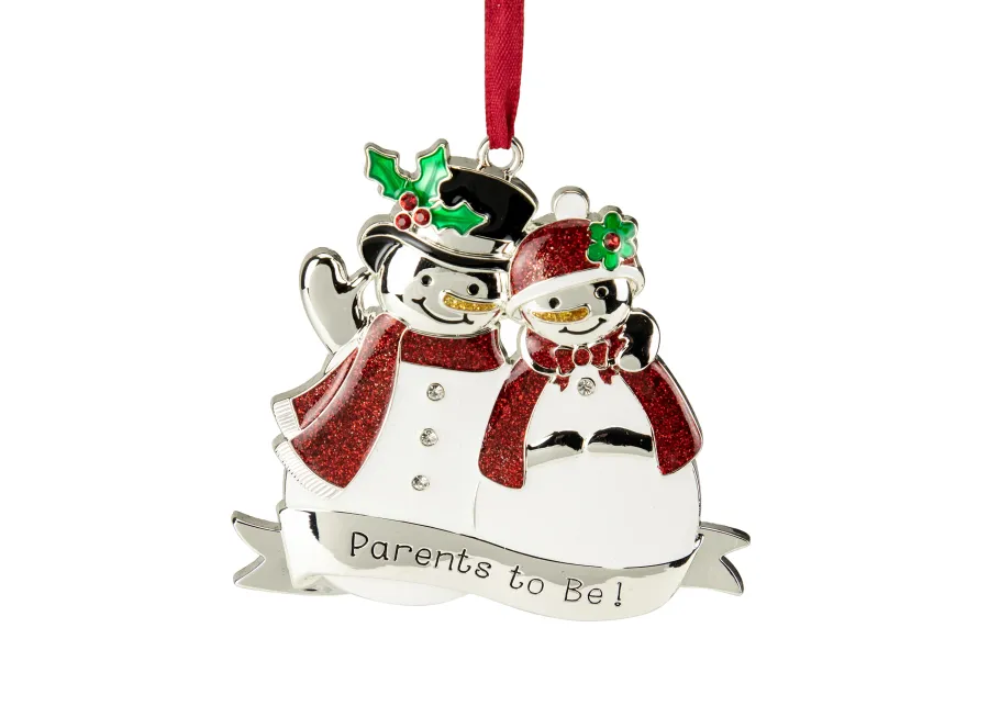 3.5" Silver-Plated Snowmen Parents to Be Christmas Ornament with European Crystals