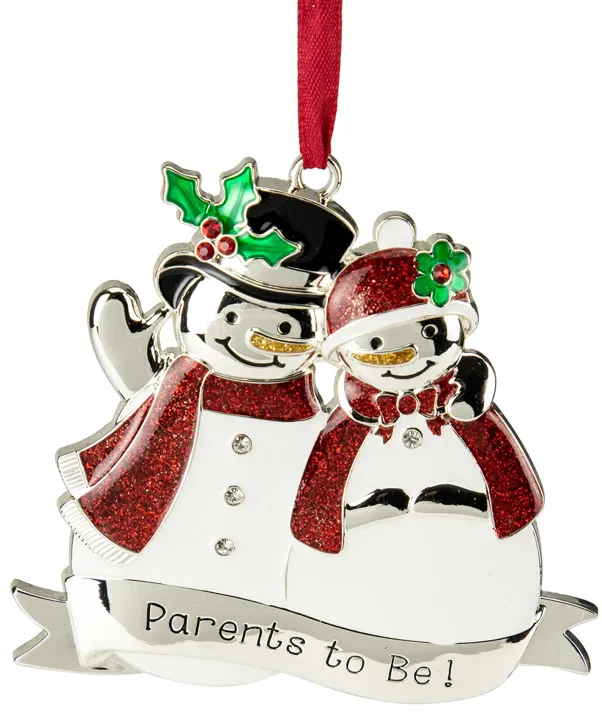 3.5" Silver-Plated Snowmen Parents to Be Christmas Ornament with European Crystals