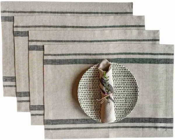 Solino Home 100% Pure Linen Placemats 14 x 19 Inch Set of 4 - French Stripe