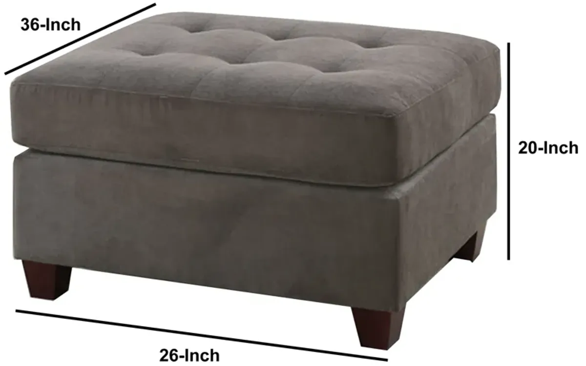 Cocktail Ottoman In Charcoal Gray Waffle Suede Fabric-Benzara