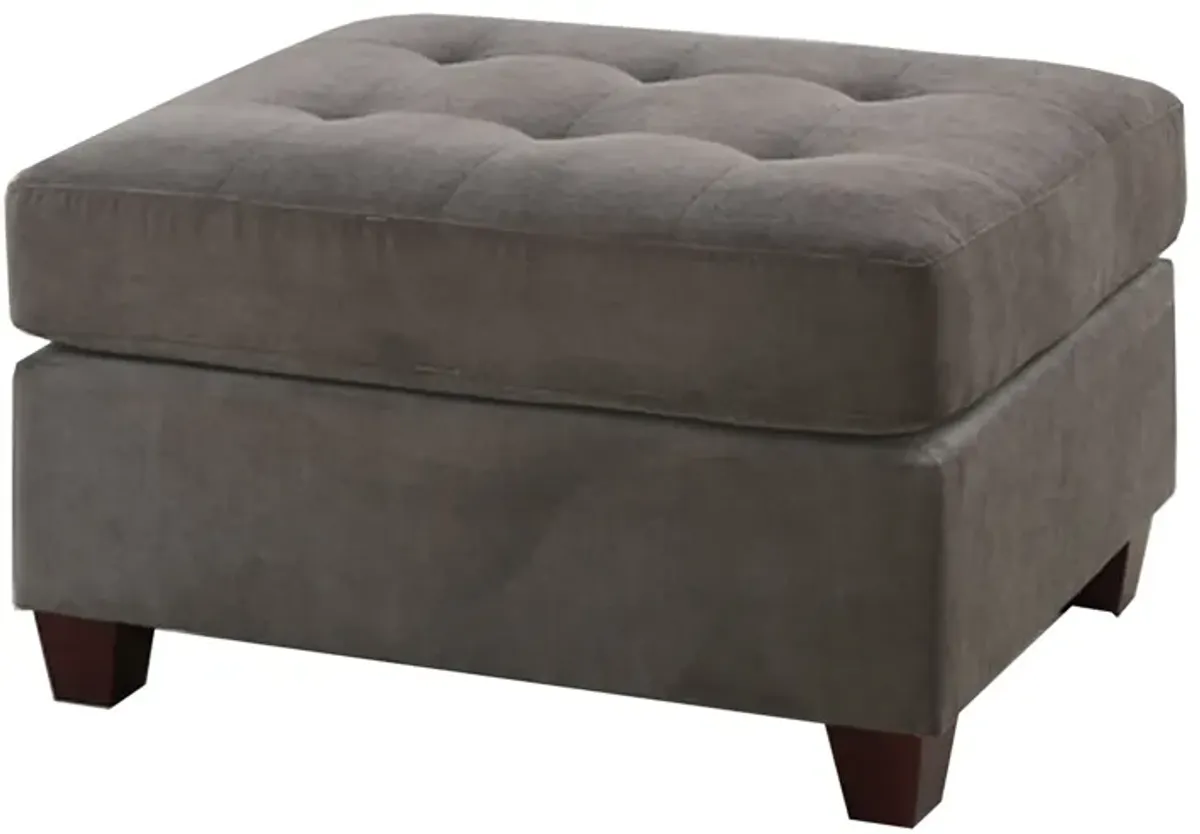 Cocktail Ottoman In Charcoal Gray Waffle Suede Fabric-Benzara