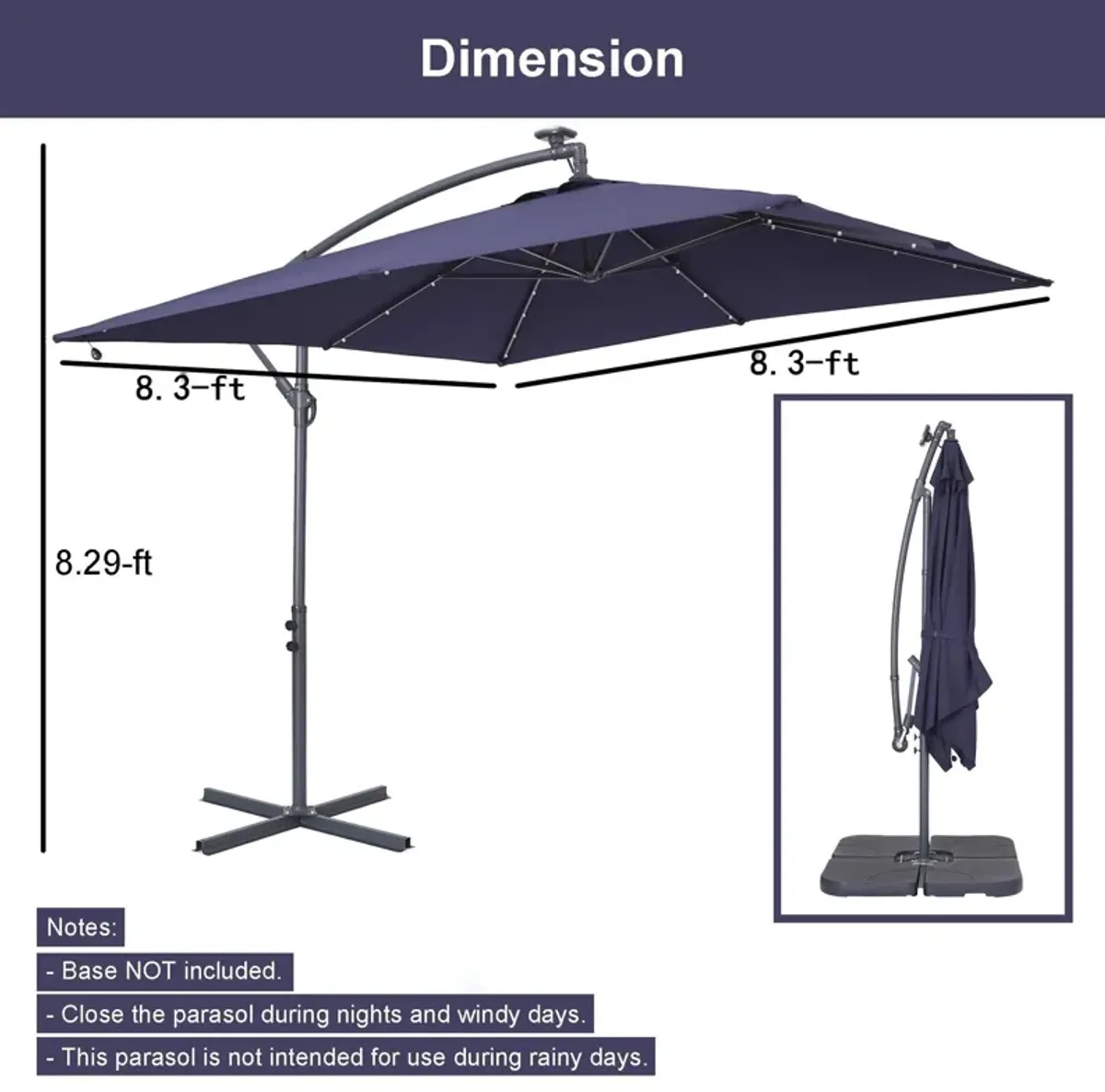 8.5-ft Powered Push-button Tilt Cantilever Patio Umbrella.