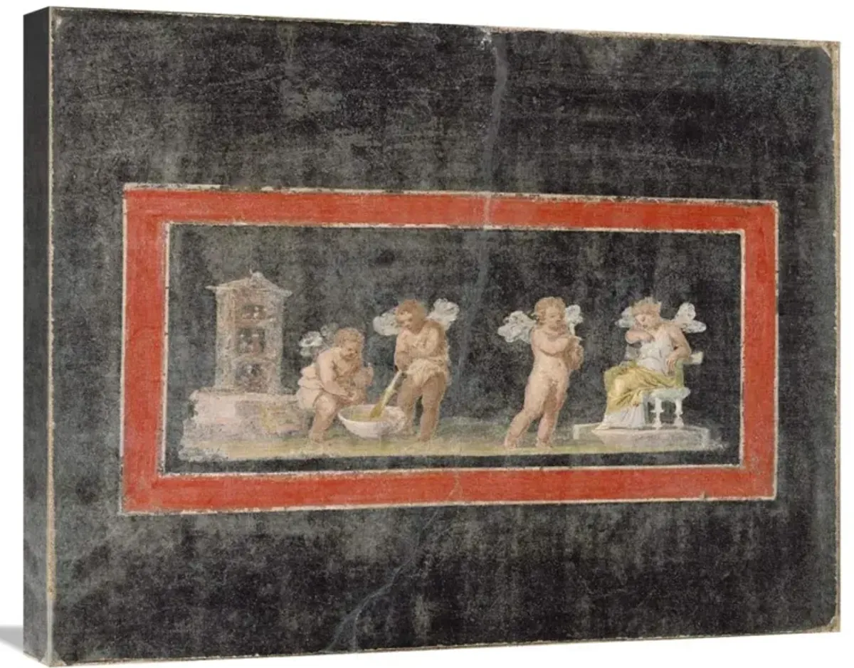 Fresco Fragment with Cupids and Psyche Making Perfume-Canvas Art-28x22