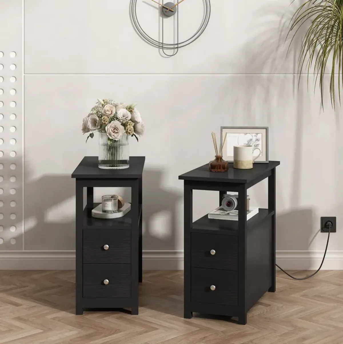 Wooden Black End Table Bedside Table