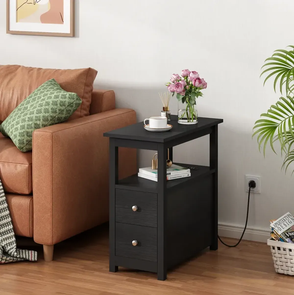 Wooden Black End Table Bedside Table