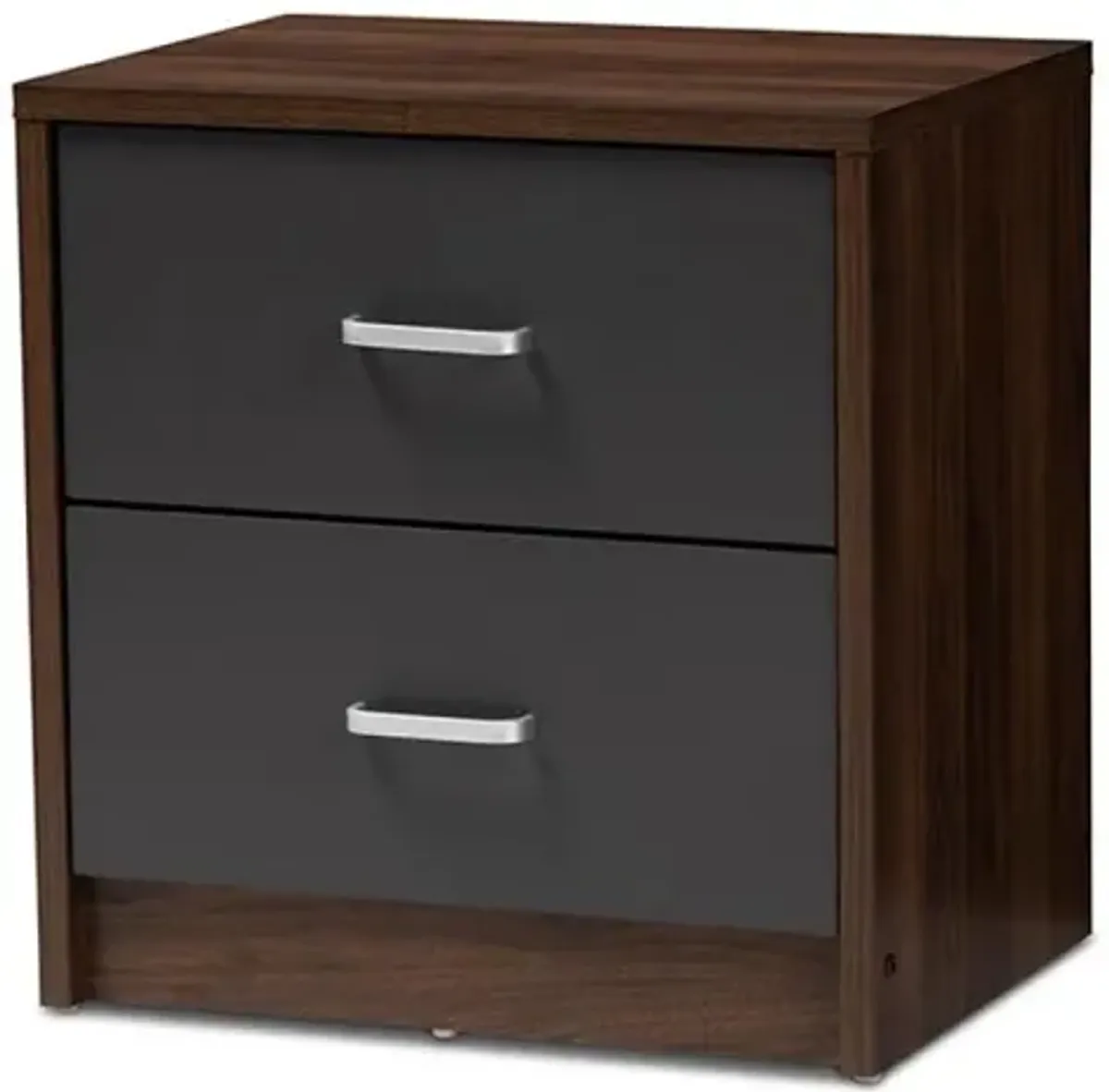 2-Drawer Dark Brown and Dark Grey Finished Nightstand