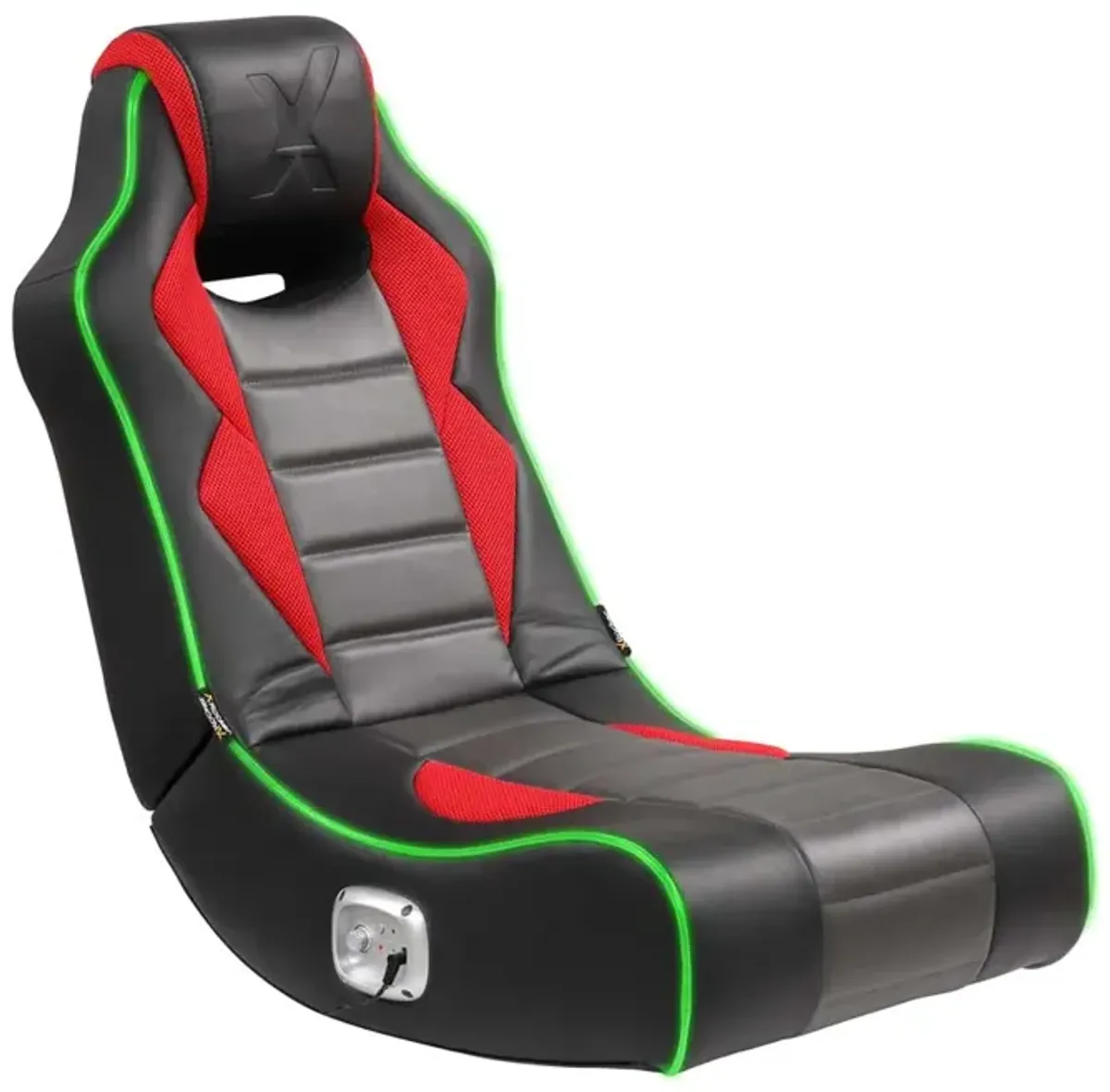 X Rocker Flash LED Wired Audio Floor Rocker Gaming Chair, Neo Fiber, Red/Black/Gray