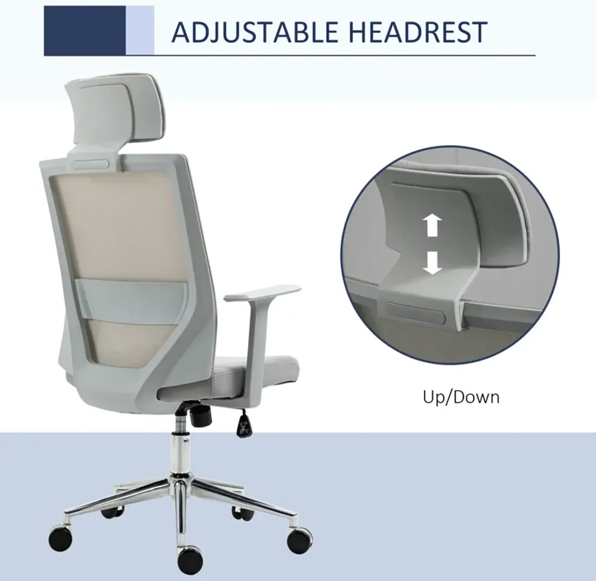 Grey Ergonomic Task Chair: High Back Swivel Office Chair with Lumbar Support