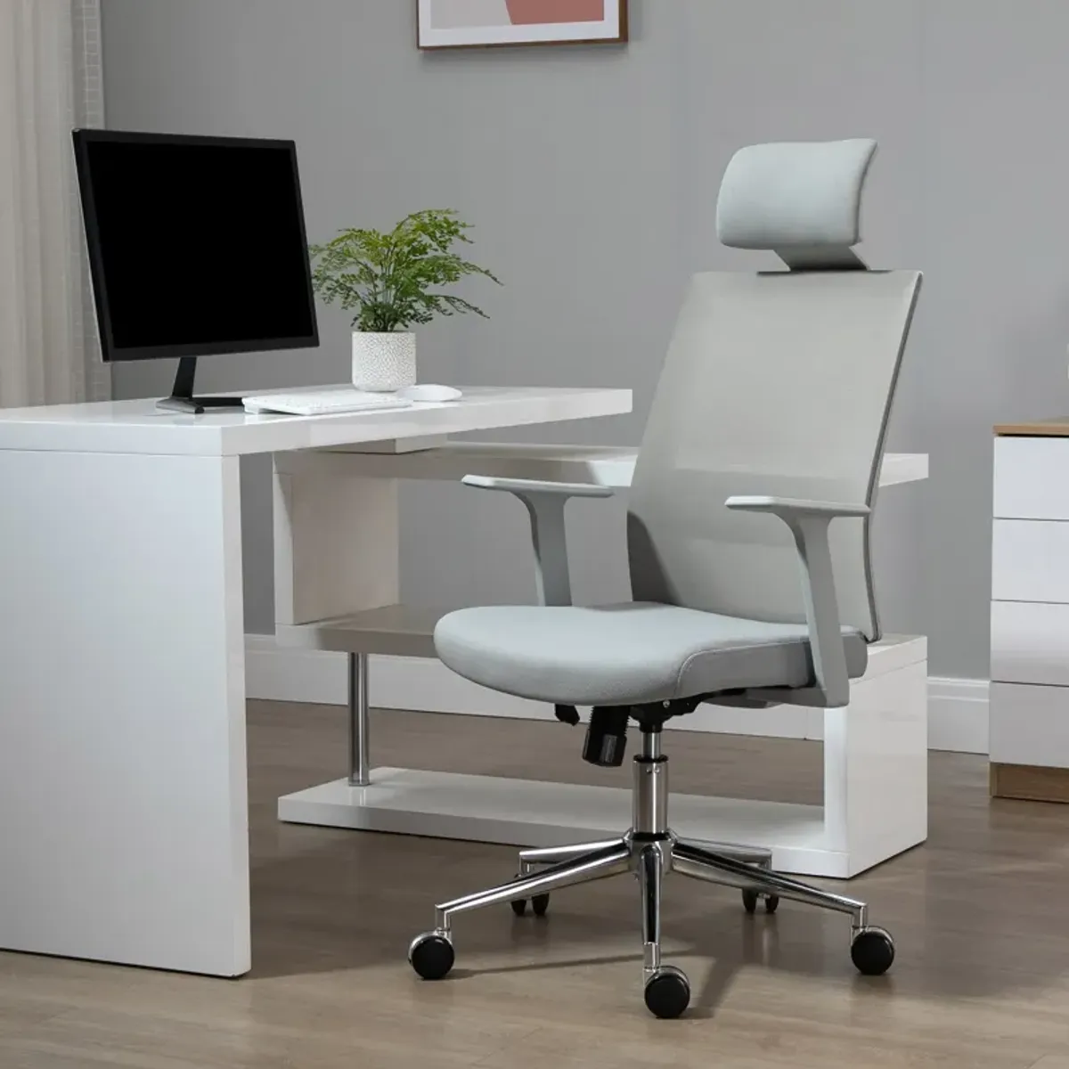 Grey Ergonomic Task Chair: High Back Swivel Office Chair with Lumbar Support