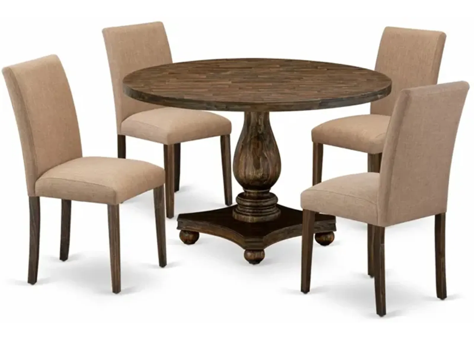 East West Furniture I2AB5-747 5Pc Kitchen Set - Round Table and 4 Parson Chairs - Distressed Jacobean Color