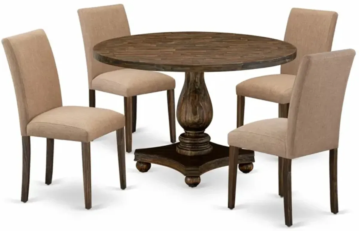 East West Furniture I2AB5-747 5Pc Kitchen Set - Round Table and 4 Parson Chairs - Distressed Jacobean Color