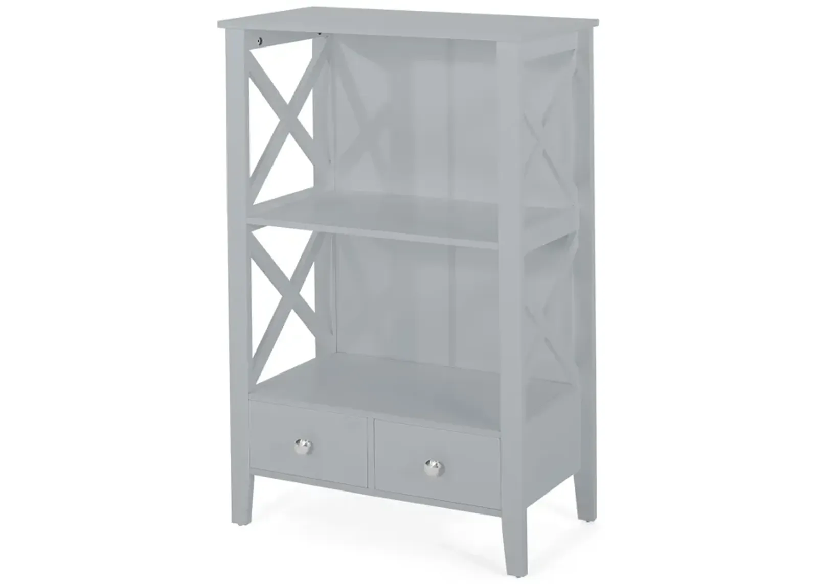 Veny Bathroom Linen Storage Rack, 24 x 36, 2 Shelves, 2 Drawers, Gray - Benzara