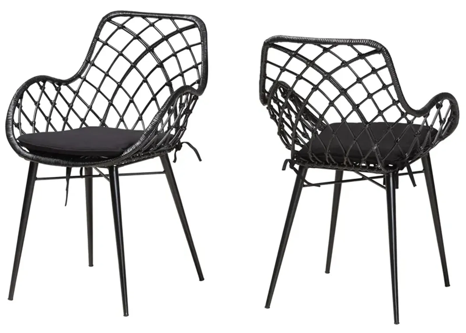 Bali & Pari Ballerina Modern Black Finished Rattan and Metal 2-Piece Dining Chair Set