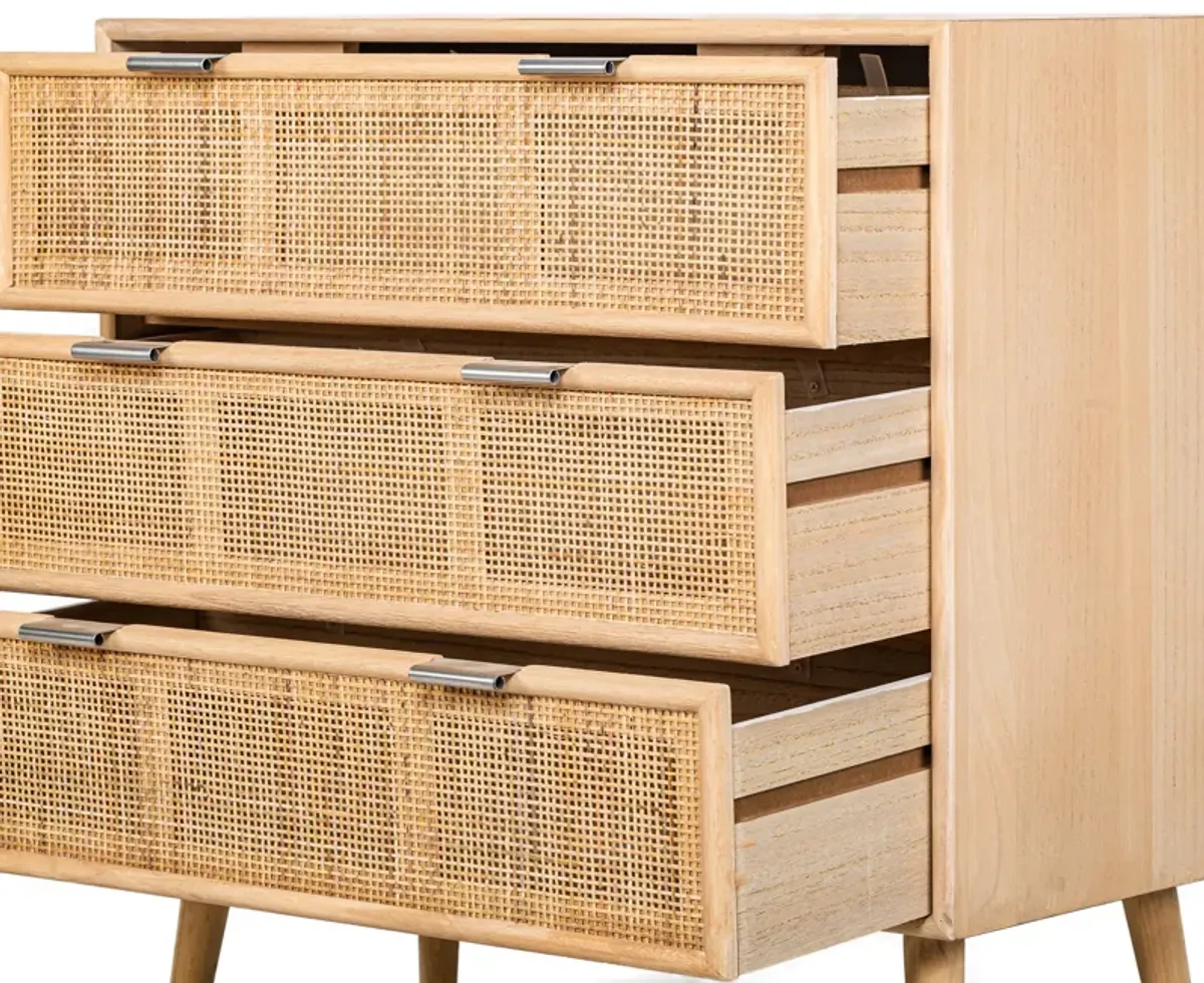 MANILLA 3-Drawer Wooden and Natural Rattan Dresser