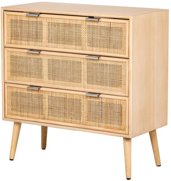 Scandinavian Bedroom Wooden Chest of Drawers with 3 Storage Drawers and Rattan Caning