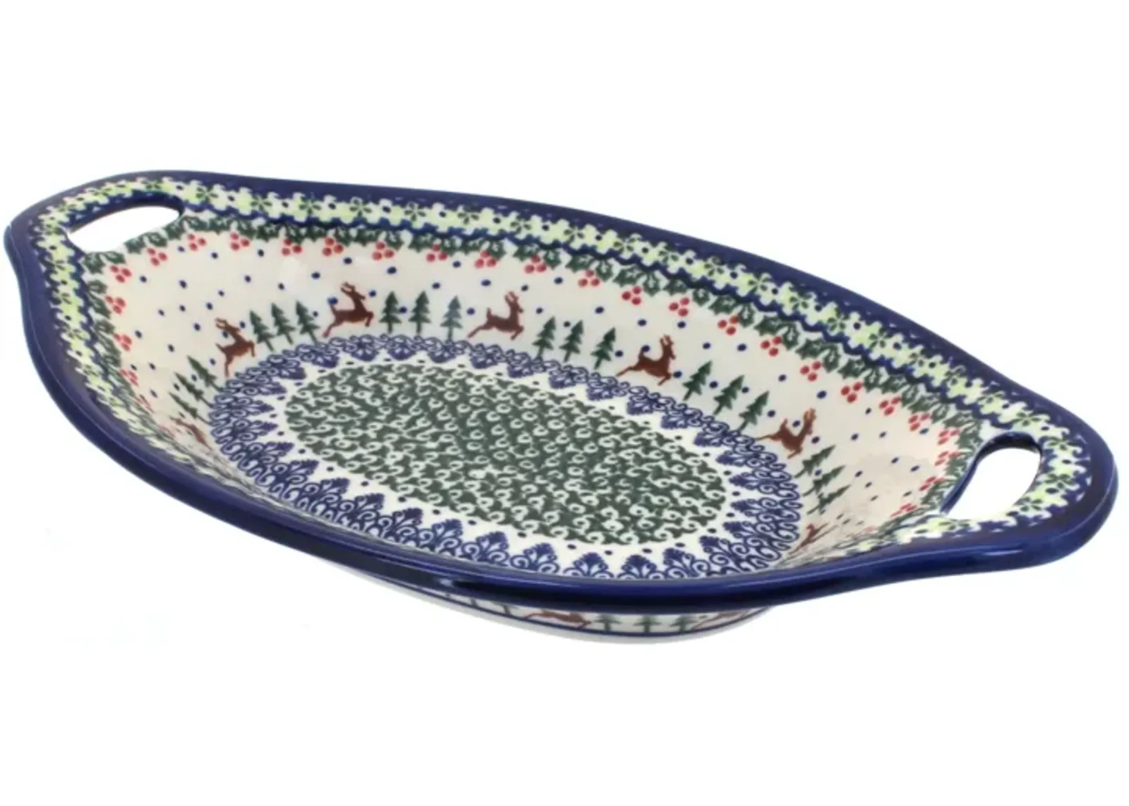 Blue Rose Polish Pottery Daisy Surprise Bread Tray with Handles