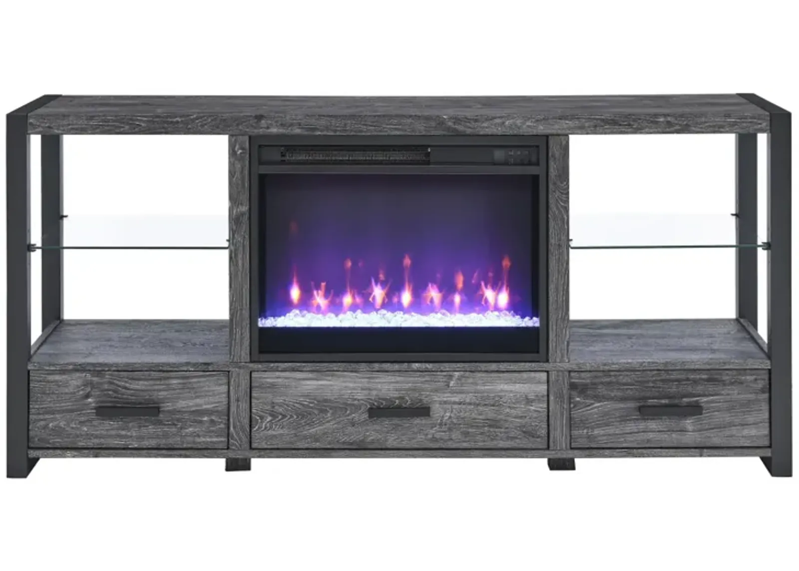 60 Inch Electric Fireplace Media TV Stand With Sync Colorful LED Lights-Dark Rustic Oak Color